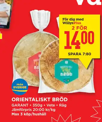 Willys Hemma ORIENTALISKT BRÖD erbjuda