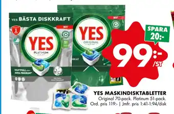 ÖoB YES MASKINDISKTABLETTER erbjuda