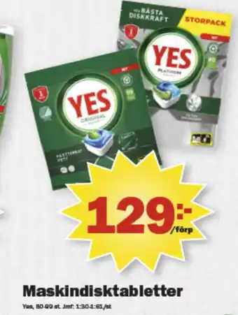 Pekås Yes diskmaskintabs erbjuda