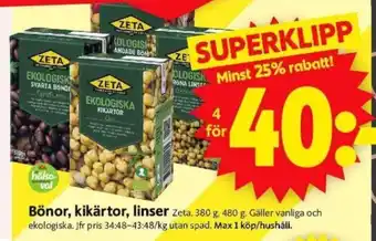 ICA Supermarket Bönor, kikärtor, linser erbjuda