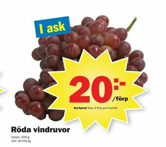 Pekås Röda vindruvor erbjuda