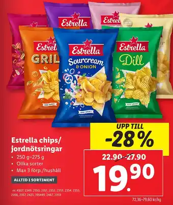 Lidl Estrella chips/ jordnötsringar erbjuda