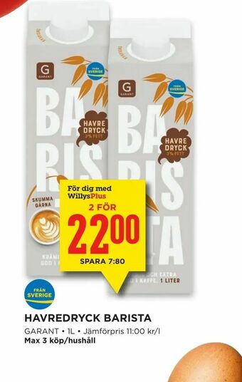 Willys Havredryck barista erbjuda