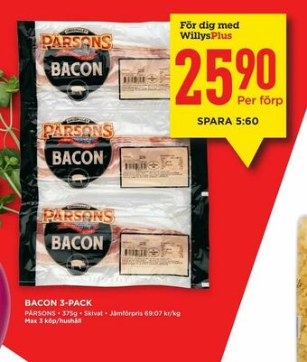 Willys Bacon 3-pack erbjuda