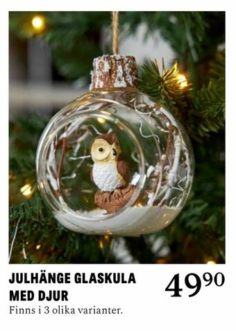 Julhänge glaskula med djur