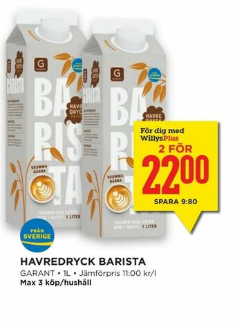 Willys Hemma Havredryck barista erbjuda