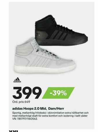XXL adidas Hoops 2,0 Mid, Dam/Herr erbjuda