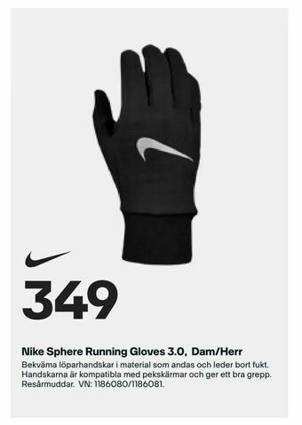 XXL Nike Sphere Running Gloves 3,0, Dam/Herr erbjuda