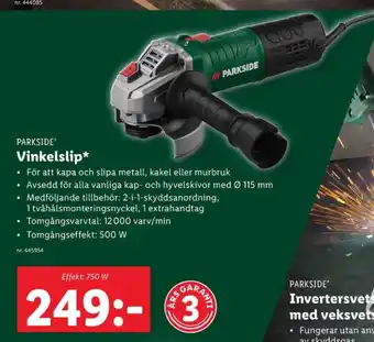 Lidl Parkside vinkelslip erbjuda