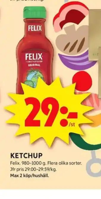 ICA Kvantum Felix ketchup mindre socker & salt erbjuda