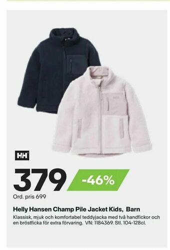 XXL Helly Hansen Champ Pile Jacket Kids, Barn erbjuda
