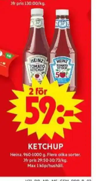 ICA Maxi Heinz ketchup mindre socker erbjuda