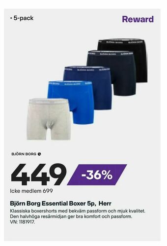 XXL Björn Borg Essential Boxer 5p, Herr erbjuda