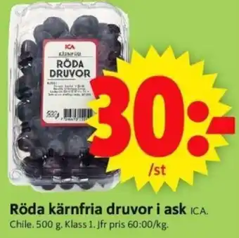 ICA Supermarket Röda kärnfria druvor i ask erbjuda