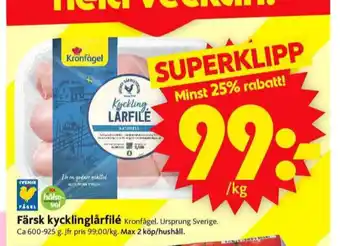 ICA Supermarket Kronfågel kycklinglårfile erbjuda