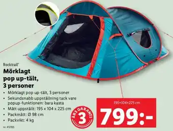 Lidl • Mörklagt pop up-tält, 3 personer erbjuda