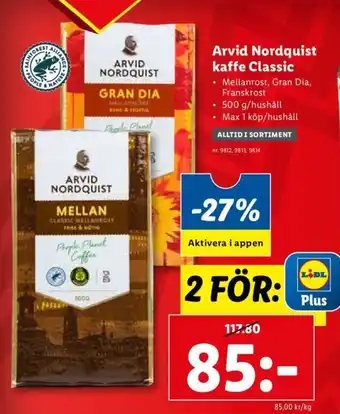 Lidl Arvid Nordquist kaffe Classic erbjuda