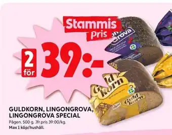 ICA Kvantum GULDKORN, LINGONGROVA, LINGONGROVA SPECIAL erbjuda