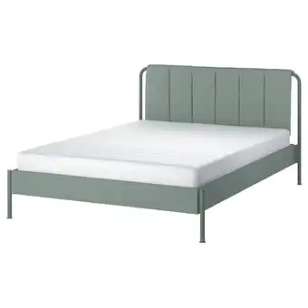 IKEA TÄllÅsen Klädd sängstomme med madrass, Kulsta grågrön/Åkrehamn fast, 160x200 cm erbjuda