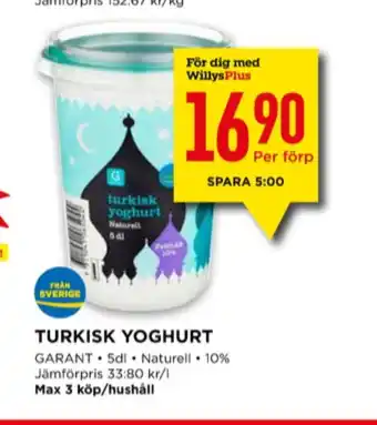 Willys Garant yoghurt erbjuda