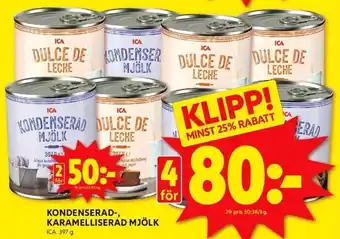 ICA Kvantum KONDENSERAD-, KARAMELLISERAD MJÖLK erbjuda
