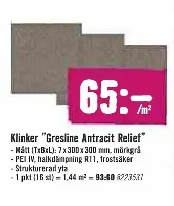 Hornbach Klinker "Gresline Antracit Relief" erbjuda