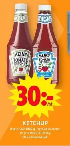 ICA Maxi Heinz ketchup mindre socker erbjuda