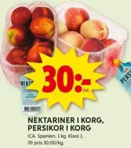 ICA Kvantum NEKTARINER I KORG, PERSIKOR I KORG erbjuda