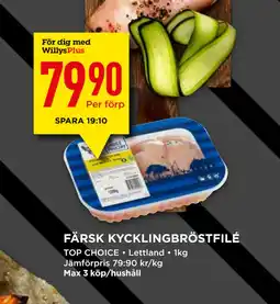 Willys FÄRSK KYCKLINGBRÖSTFILÉ erbjuda
