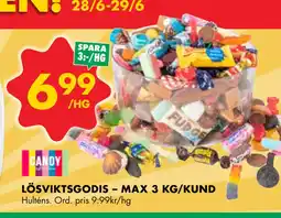 ÖoB LÖSVIKTSGODIS – MAX 3 KG/KUND erbjuda