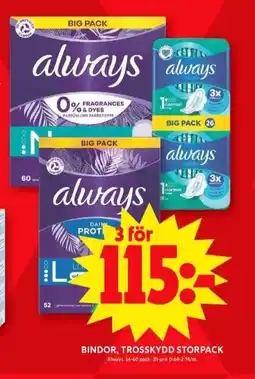 ICA Maxi Always bindor erbjuda