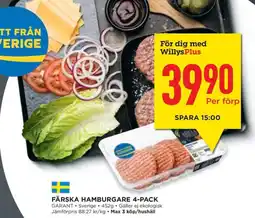 Willys FÄRSKA HAMBURGARE 4-PACK erbjuda