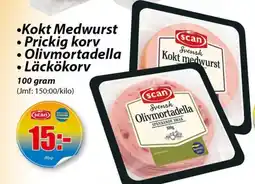 Extra Mjällby Stormarknad Kokt Medwurst Prickig korv erbjuda