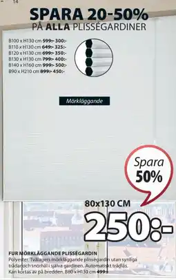 JYSK FUR MÖRKLÄGGANDE PLISSÉGARDIN erbjuda
