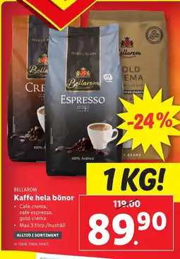 Lidl Kaffe hela bönor erbjuda