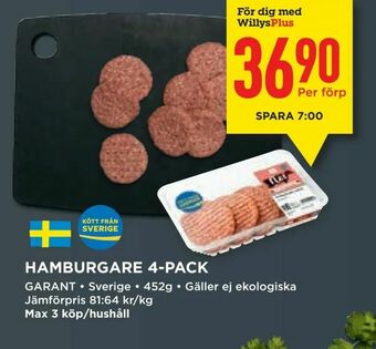 Willys Hamburgare 4-pack erbjuda