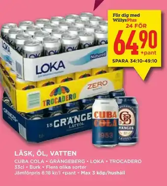 Willys Läsk, öl, vatten erbjuda