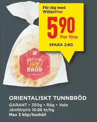 Willys Orientaliskt tunnbröd erbjuda