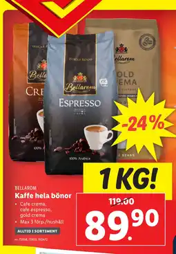 Lidl Kaffe hela bönor erbjuda