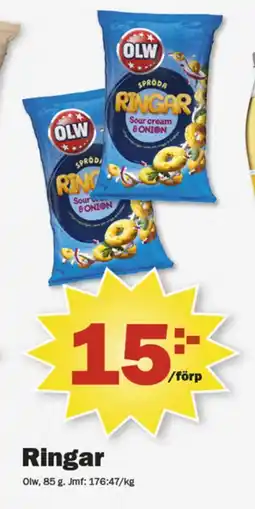 Pekås Olw spröda ringar sourcream & onion erbjuda