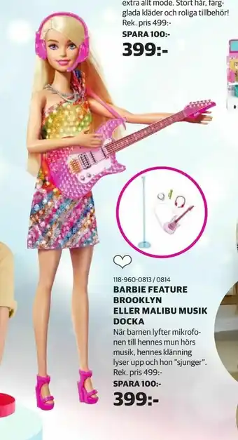 Lekia Barbie feature brooklyn eller malibu musik docka erbjuda