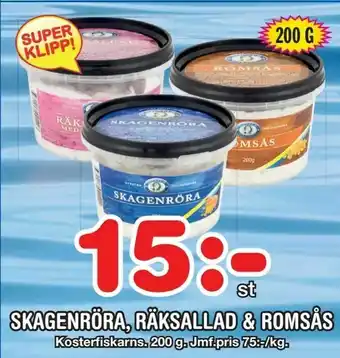Skagenröra, räksallad & romsås