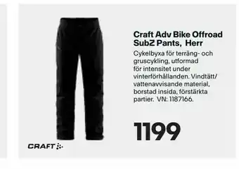 XXL Craft Adv Bike Offroad SubZ Pants, Herr erbjuda