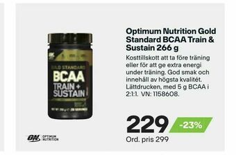 XXL Optimum Nutrition Gold Standard BCAA Train & Sustain 266 g erbjuda