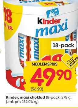 Rusta Kinder, maxi choklad erbjuda
