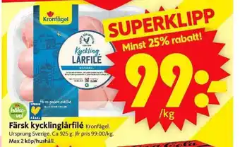 ICA Supermarket Färsk kycklinglårfilé Kronfägel erbjuda