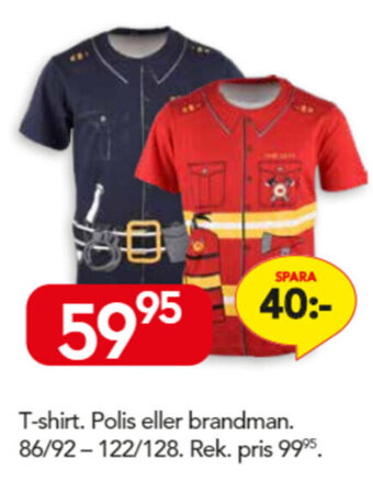 Bo Ohlsson T-shirt. Polis eller brandman. 86/92 - 122/128 erbjuda
