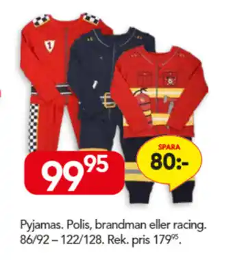 Bo Ohlsson Pyjamas. Polis, brandman eller racing. 86/92 - 122/128 erbjuda