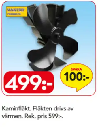 Kaminfläkt. Fläkten drivs av värmen