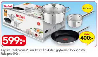 Bo Ohlsson Tefal Grytset Stekpanna 28cm, kastrull 1,4 liter, gryta med lock 2,7 liter erbjuda